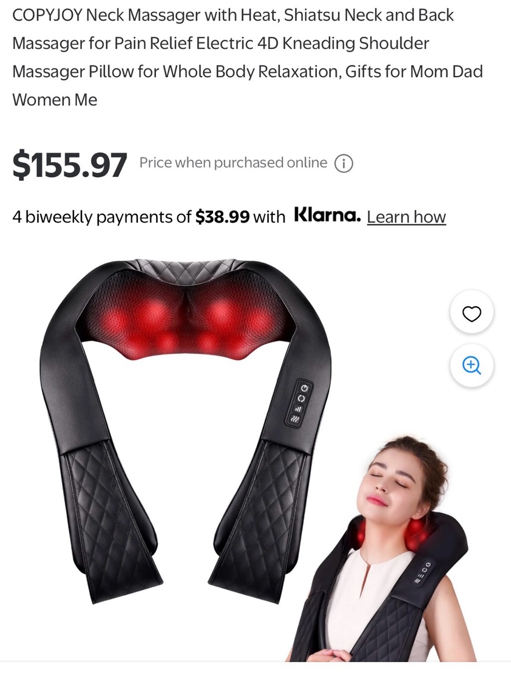 Black Shiatsu Neck and Back Massager with Heat